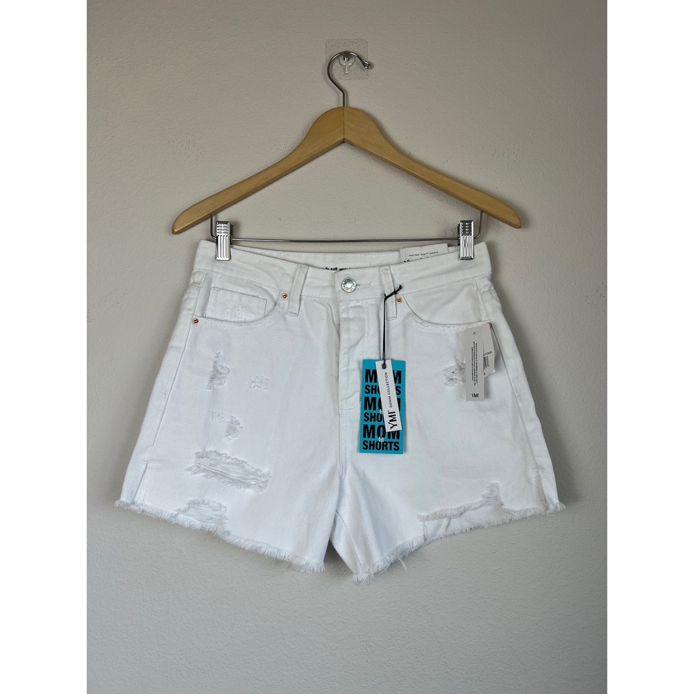 YMI White Mom Shorts High Rise Distressed Denim Cutoff Jean Shorts Womens 3/26